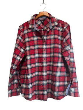Lands' End Red and Navy Plaid Button-Down Shirt
